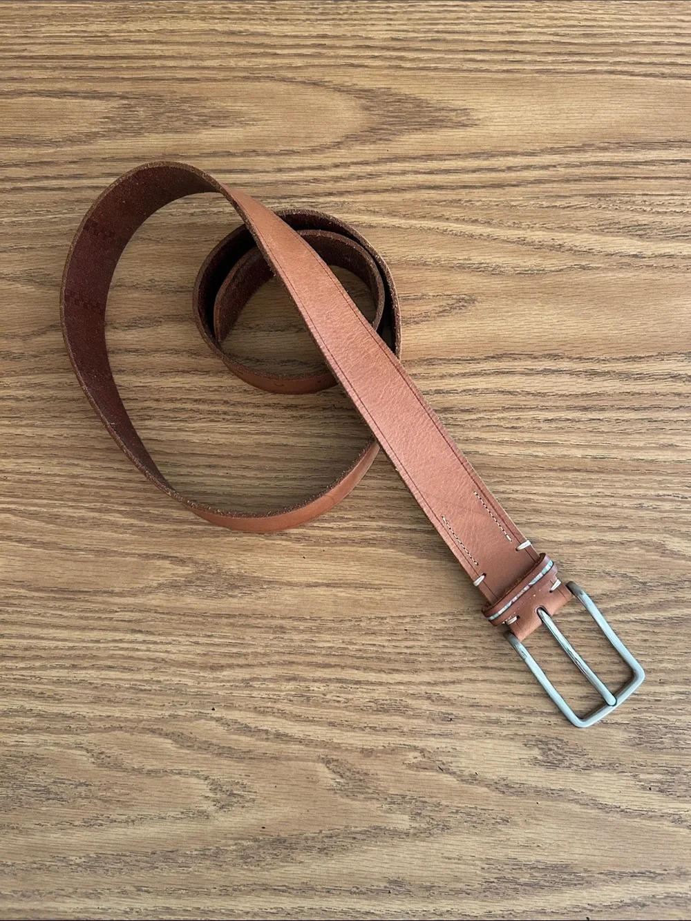 Men’s Genuine Leather Belt with Red Logo Detail
